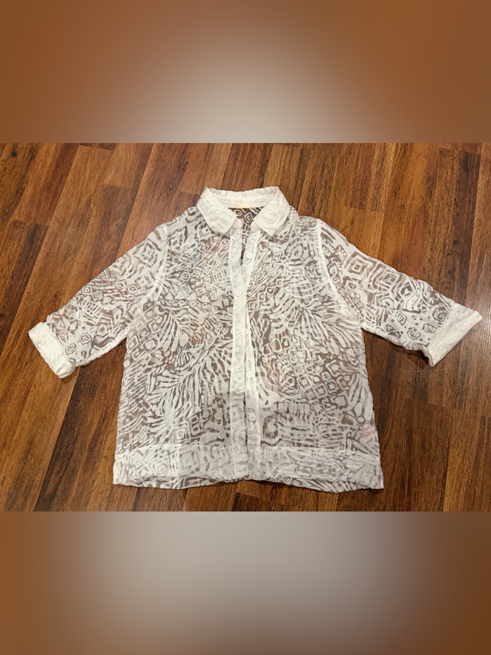 Women's Ruby Rd White Sheer Patterned Button-Up Shirt Size Large